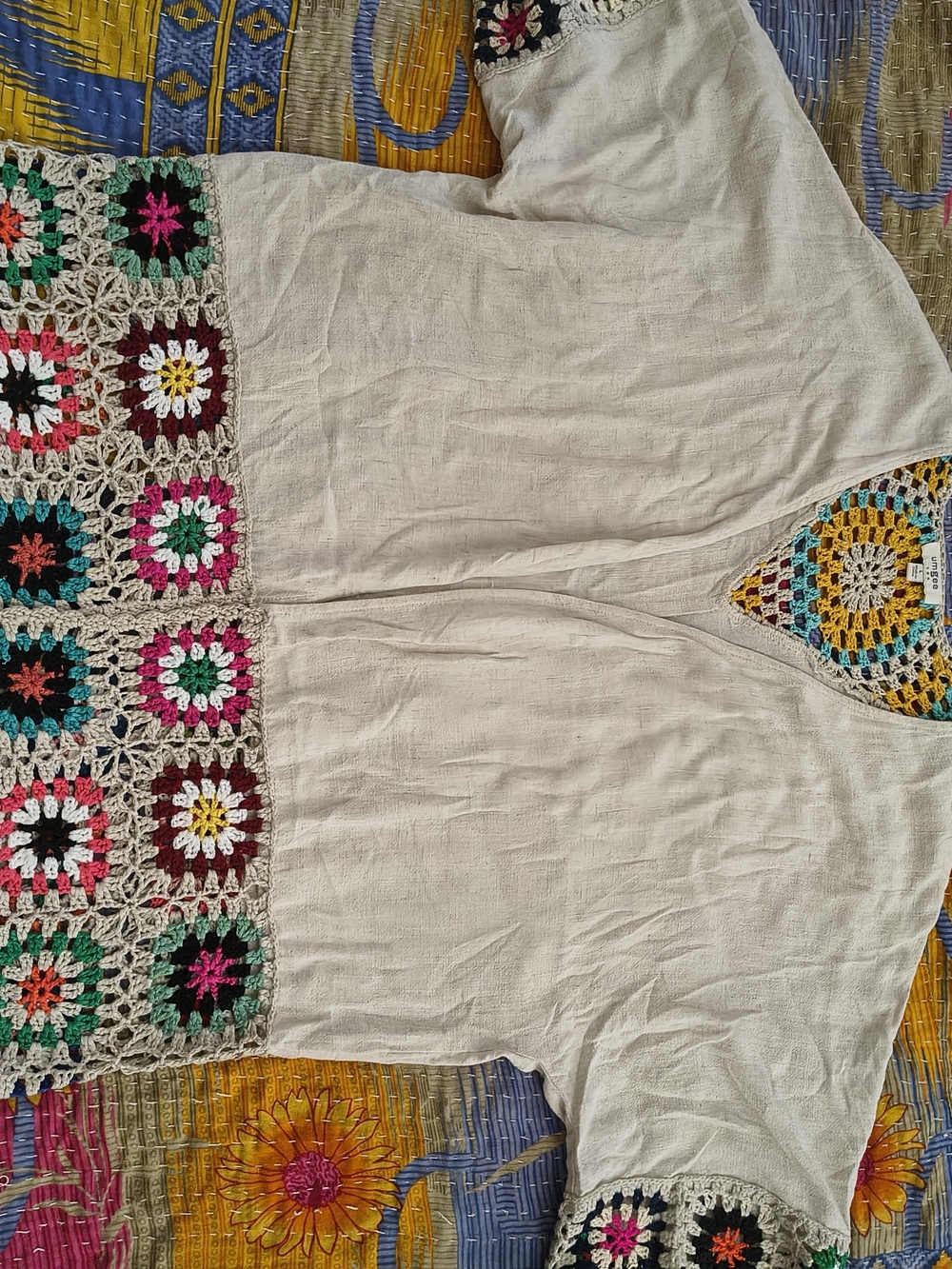 Umgee Cream Tunic with Multicolor Crochet Accents